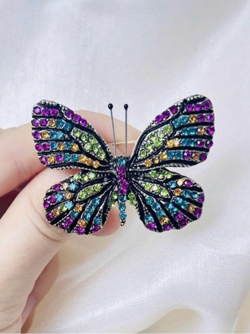 Multicolor Jeweled Butterfly Pin Brooch